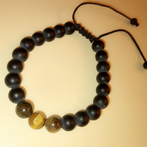 Men's (or Unisex) Tiger's Eye & Lava Rock Bracelet - Protection, Strength - Picture 1 of 3